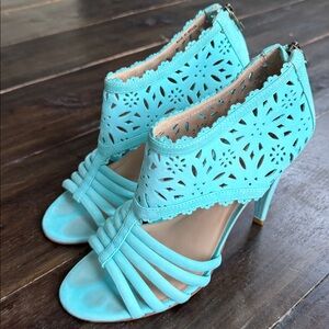 Pour La Victoire Turquoise Cutout Heels
